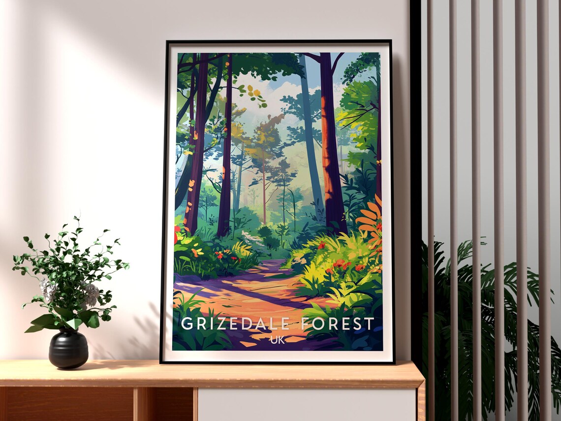 Grizedale Forest Lake District Sunlit Woodland Trail Path Scene Poster