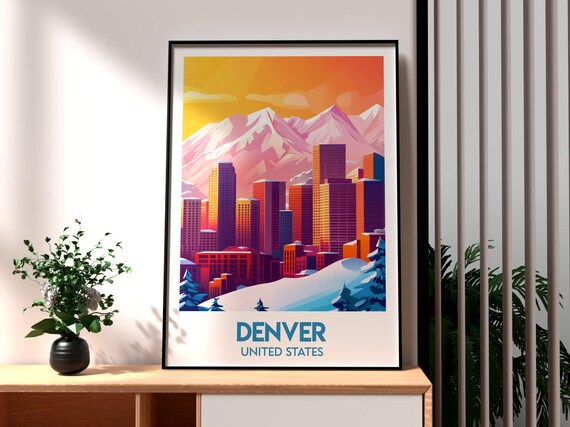 Denver United States Skyline Rocky Mountains Sunset Travel Poster