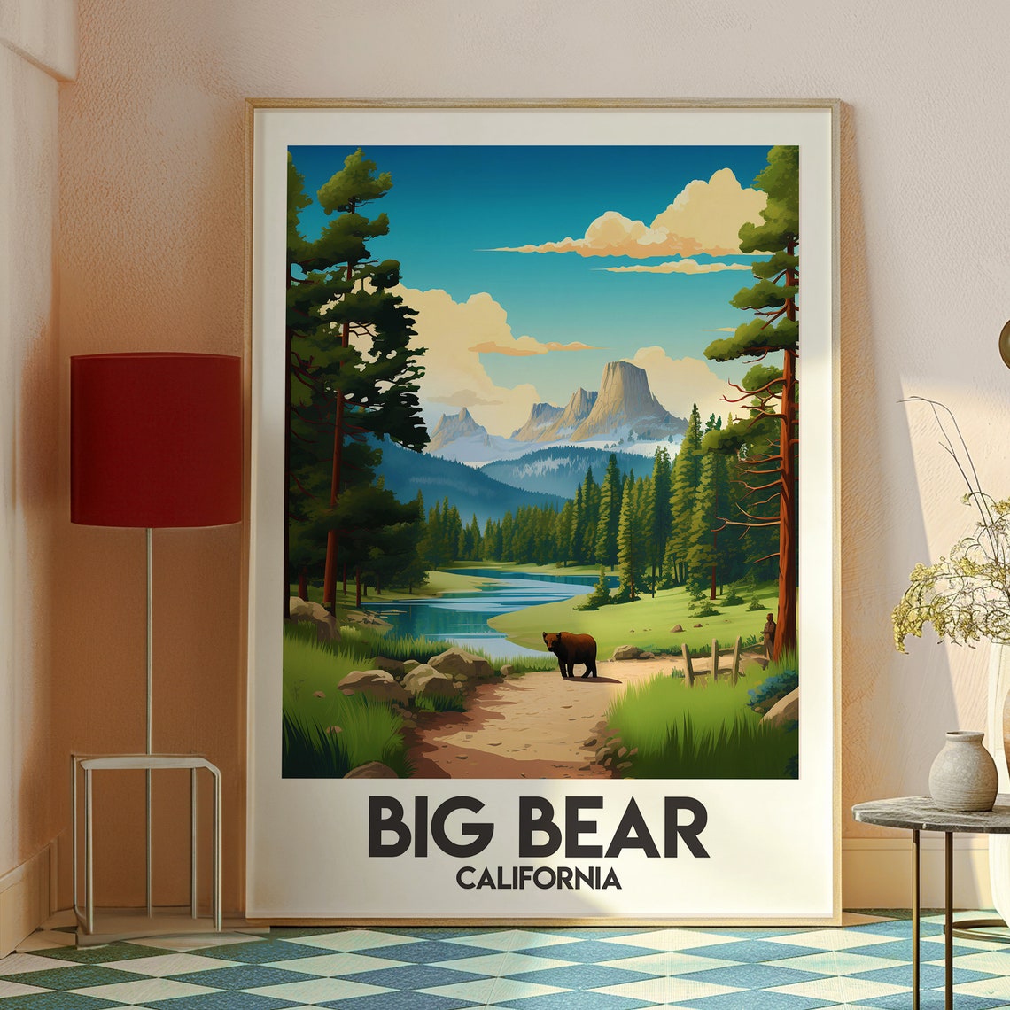 Big Bear California Pine Lake Wild Bear Forest Travel Poster - Image 2