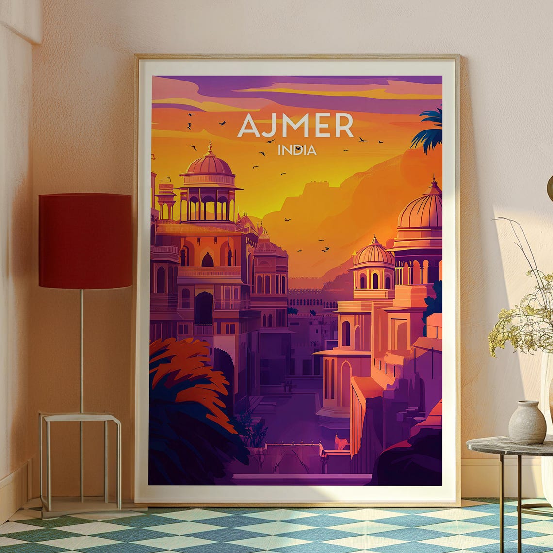 Ajmer India Sunset Domes Palace Royal Rajasthan Travel Poster - Image 2