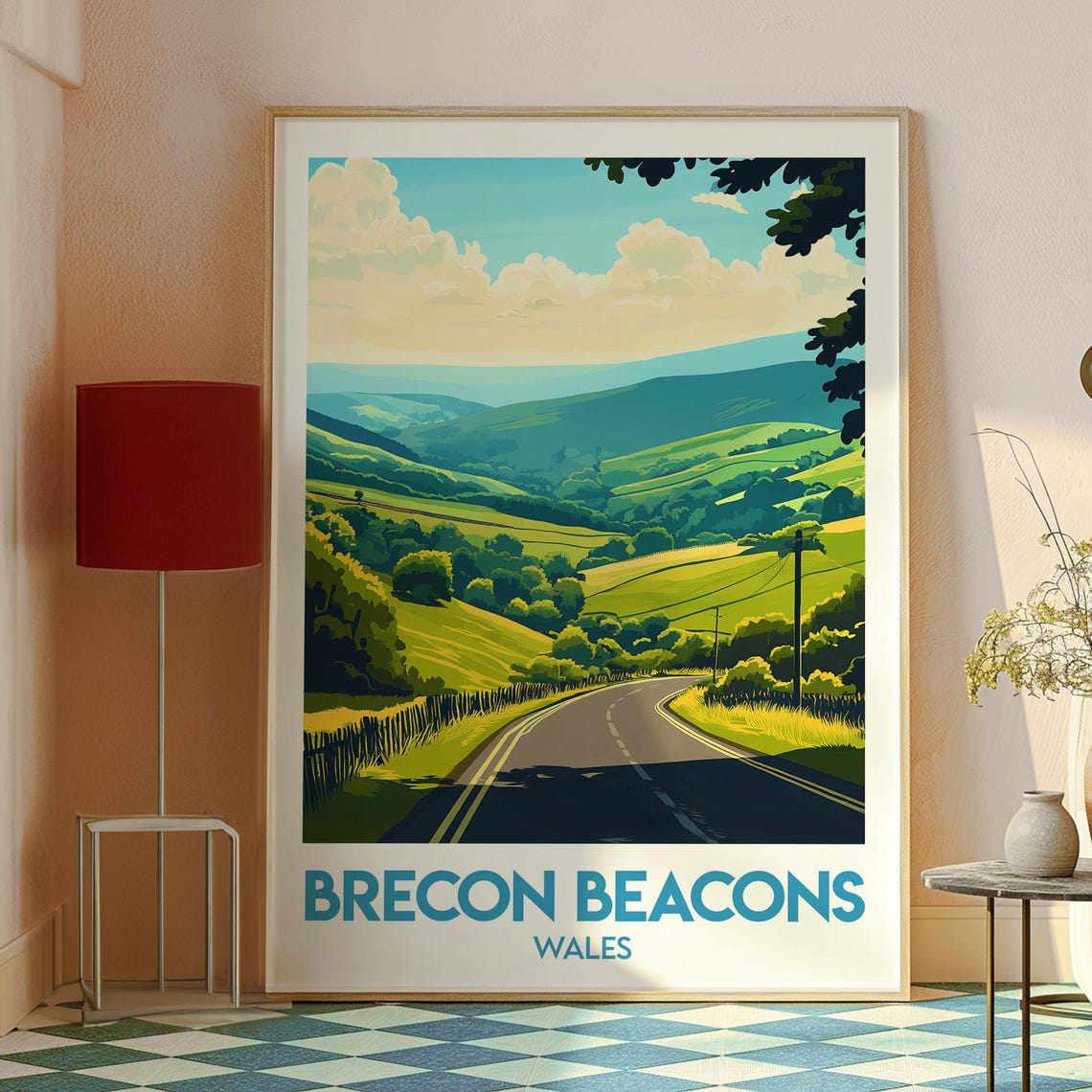 Brecon Beacons Wales Green Valley Road Landscape Travel Poster - Image 2