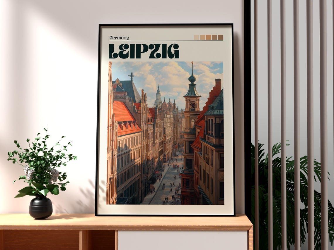 Leipzig Germany Historic Old Town Street Sunset Scene Poster