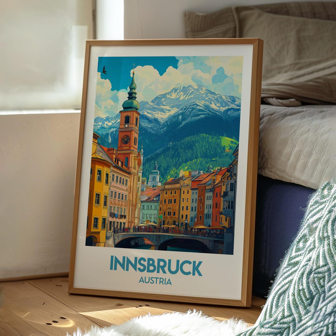 Innsbruck Austria Alpine Old Town Clock Tower Mountains Poster - Image 3