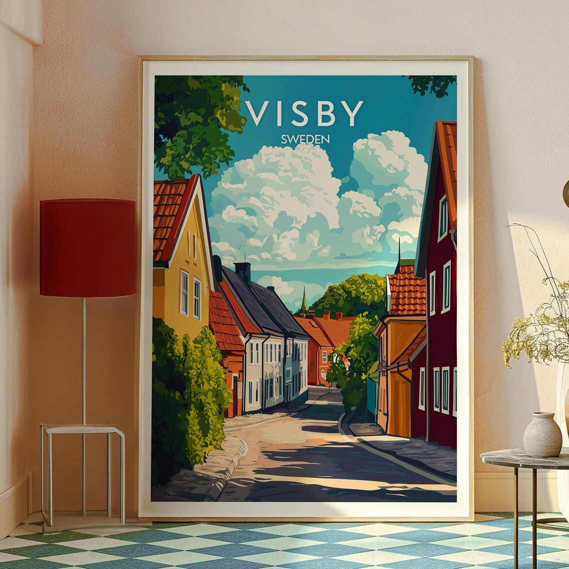 Visby Sweden Colorful Old Town Street Medieval Houses Travel Poster - Image 2