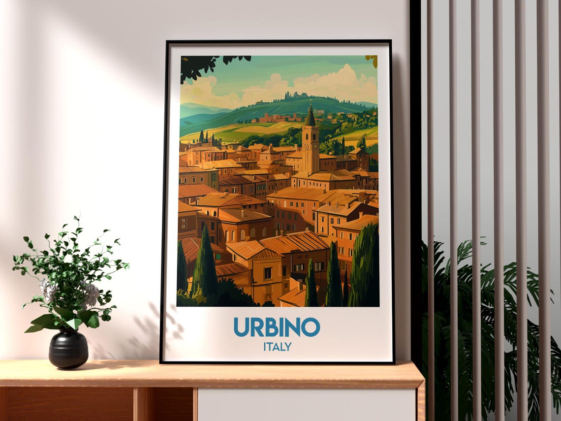 Urbino Italy Renaissance Old Town Rooftops Italy Travel Poster