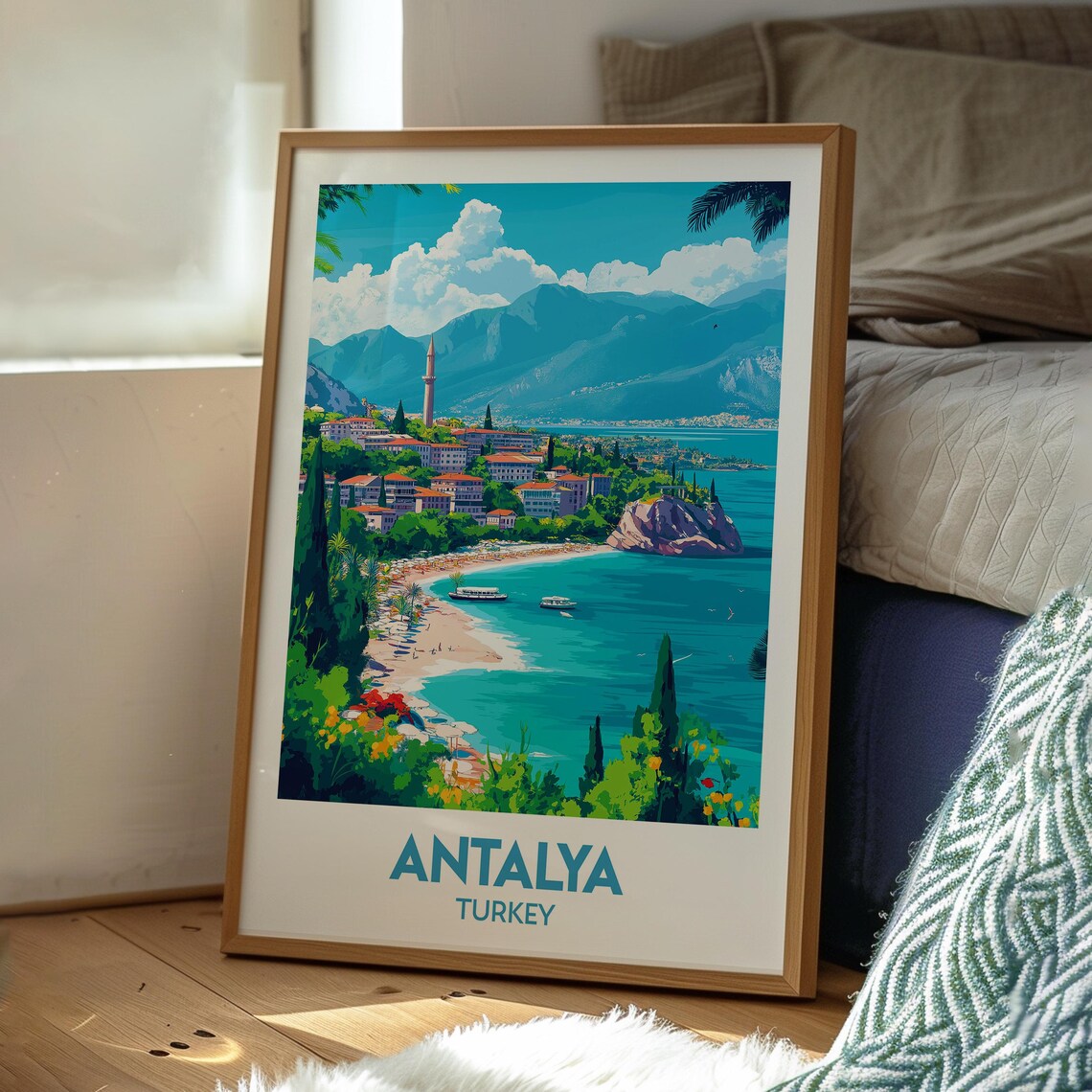 Antalya Turkey Beach Bay Minaret Mountain Coast Holiday Poster - Image 3