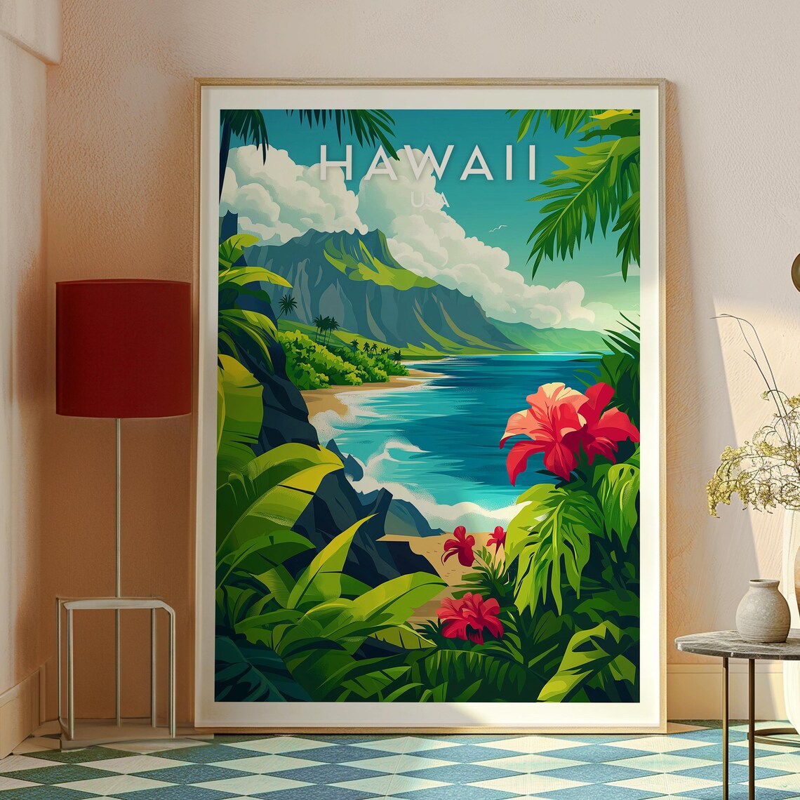 Hawaii Tropical Ocean Cove Hibiscus Jungle Flowers Travel Poster - Image 2