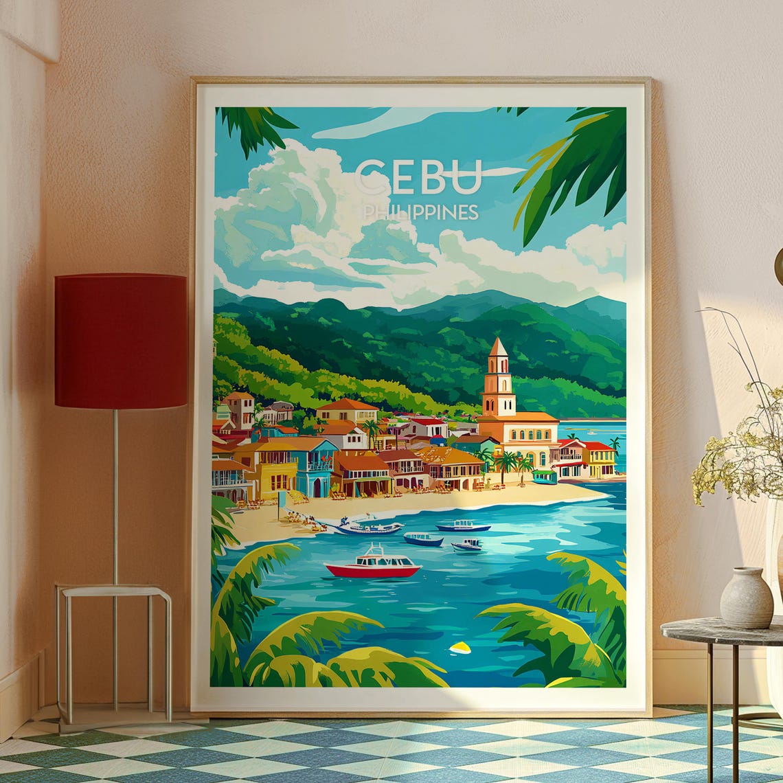 Cebu Philippines Historic Harbor Town Church Tower Coast Poster - Image 2