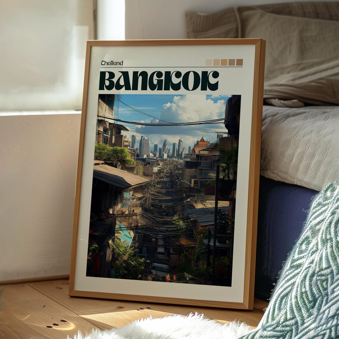 Bangkok Thailand Old Town Street Wires and Temples Travel Poster - Image 3