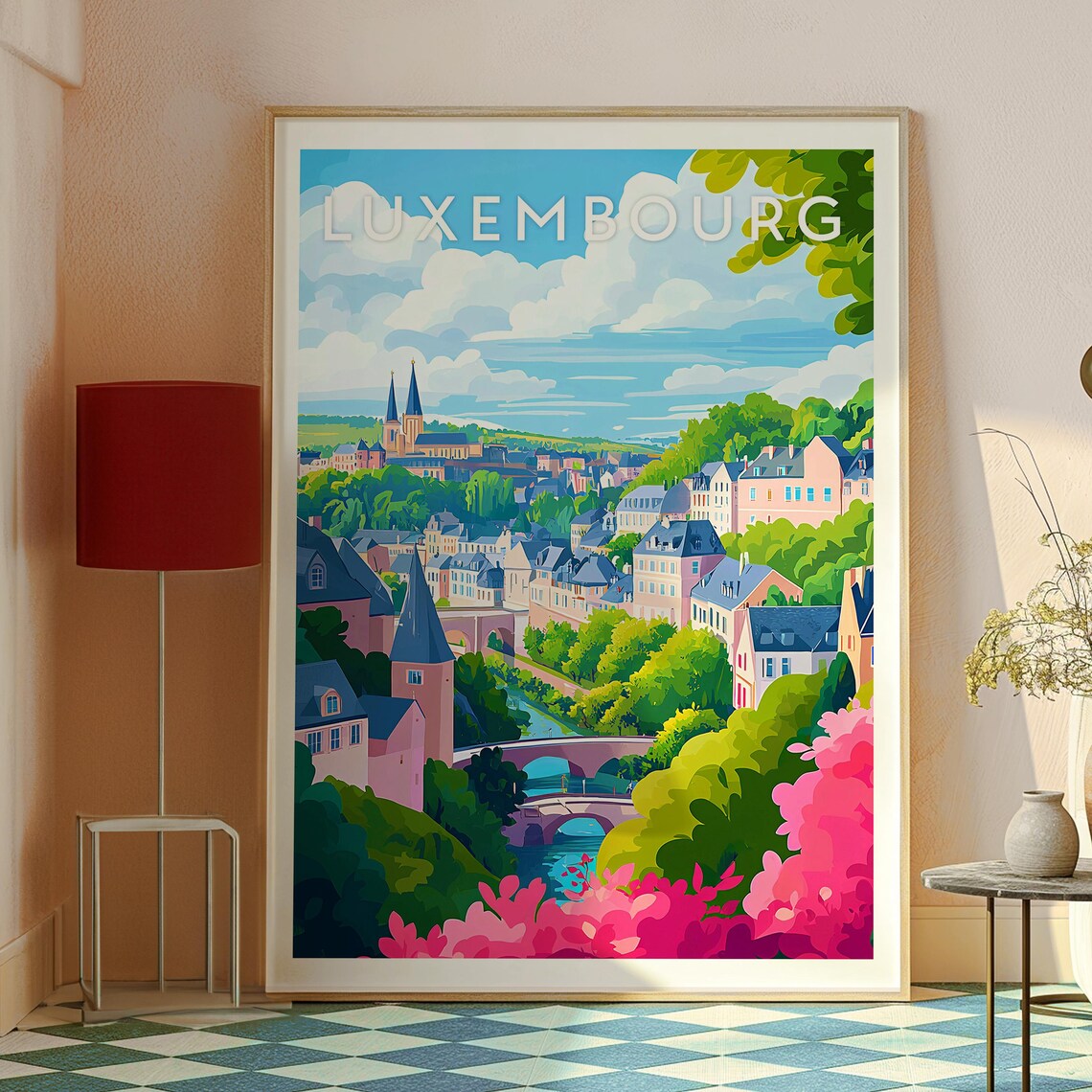 Luxembourg City Historic Old Town River Bridges Church Spires View Poster - Image 2