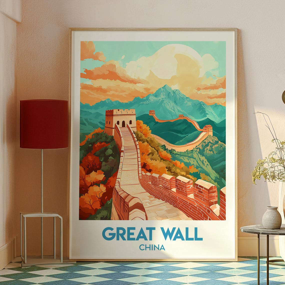 Great Wall of China Winding Mountain Ridge Autumn Sunset Travel Poster - Image 2