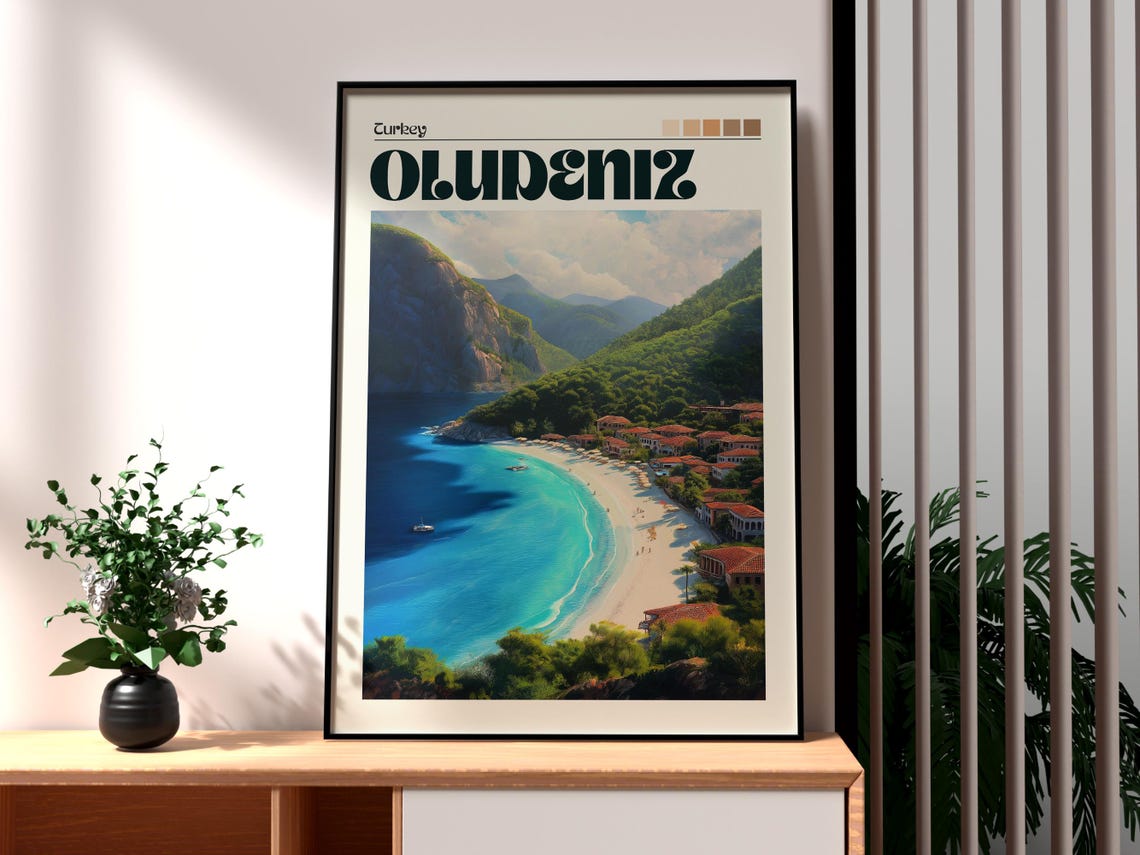 Oludeniz Turkey Blue Lagoon Beach Mountain Resort Travel Poster