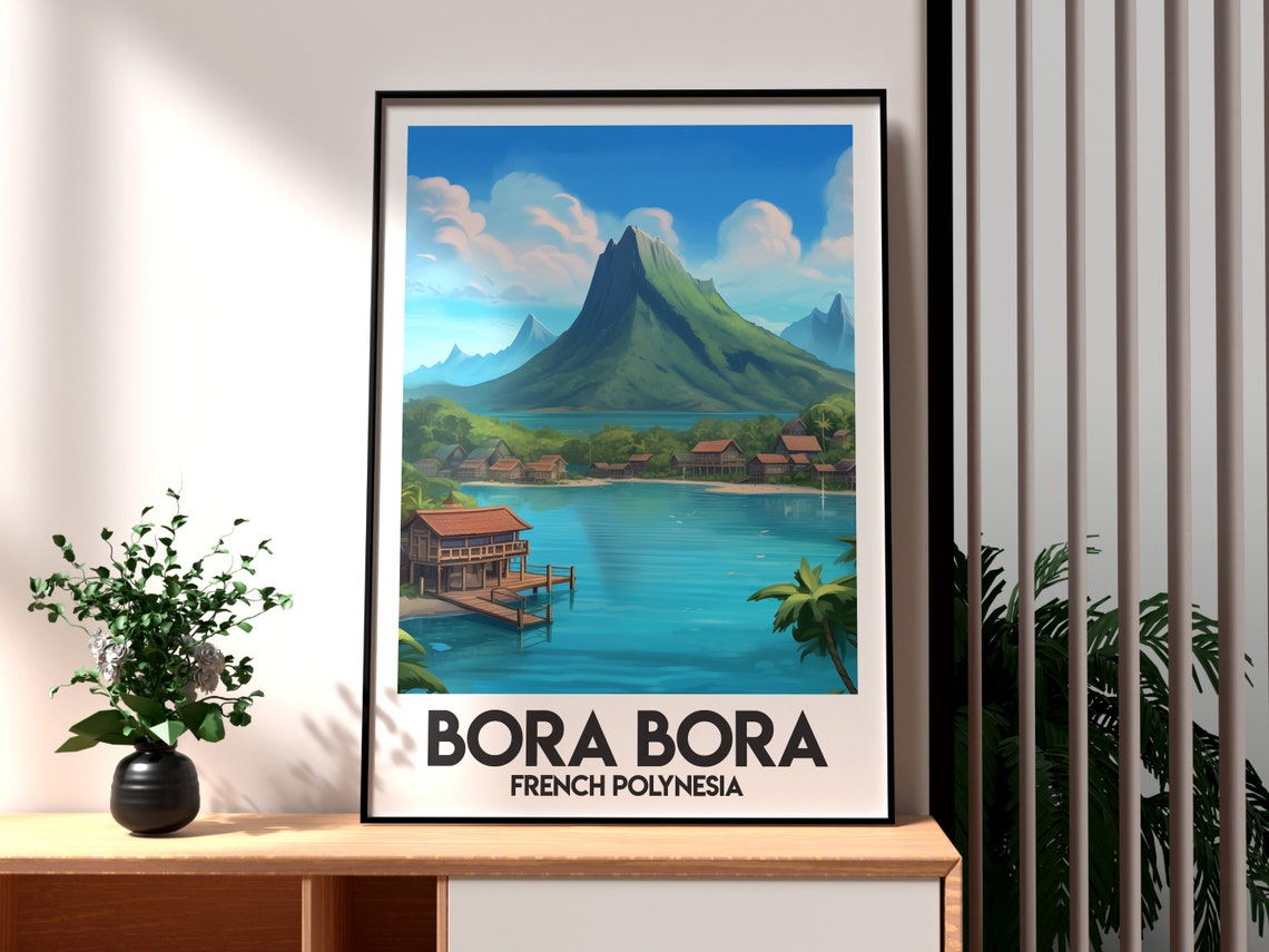 Bora Bora French Polynesia Lagoon And Peak Vintage Travel Poster