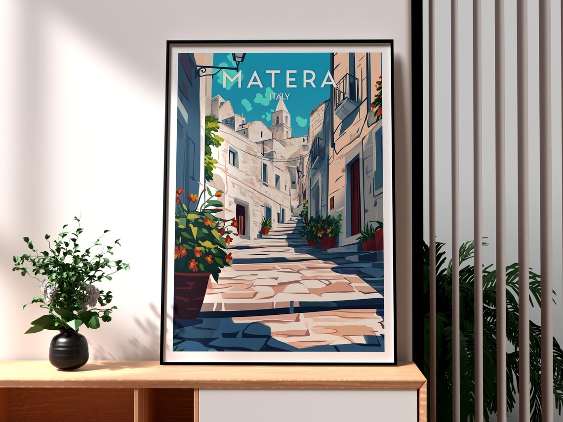 Matera Italy Ancient Stone Alley Limestone Old Town Travel Poster