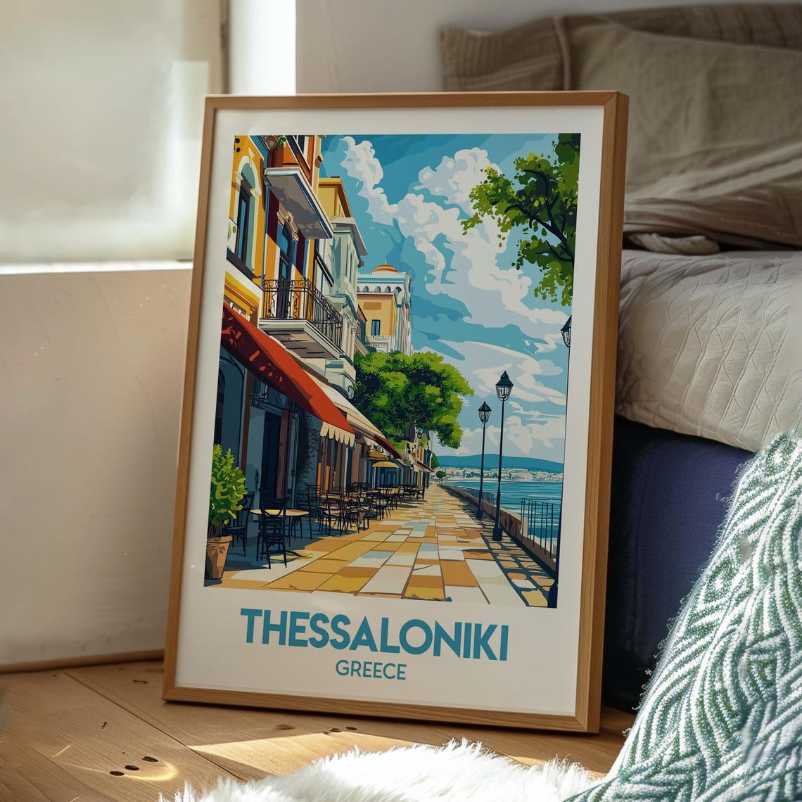 Thessaloniki Greece Seafront Promenade Cafe Summer Travel Poster - Image 3