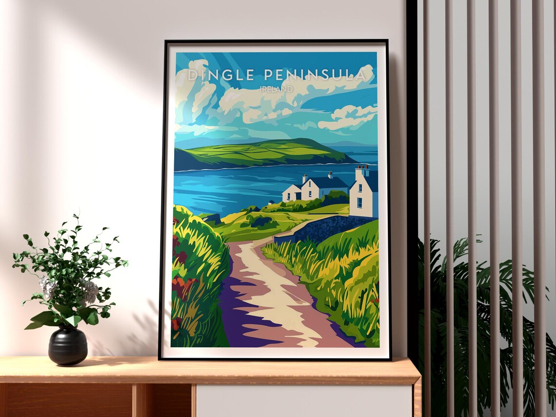 Dingle Peninsula Ireland Vintage Travel Poster Green Headland Sea