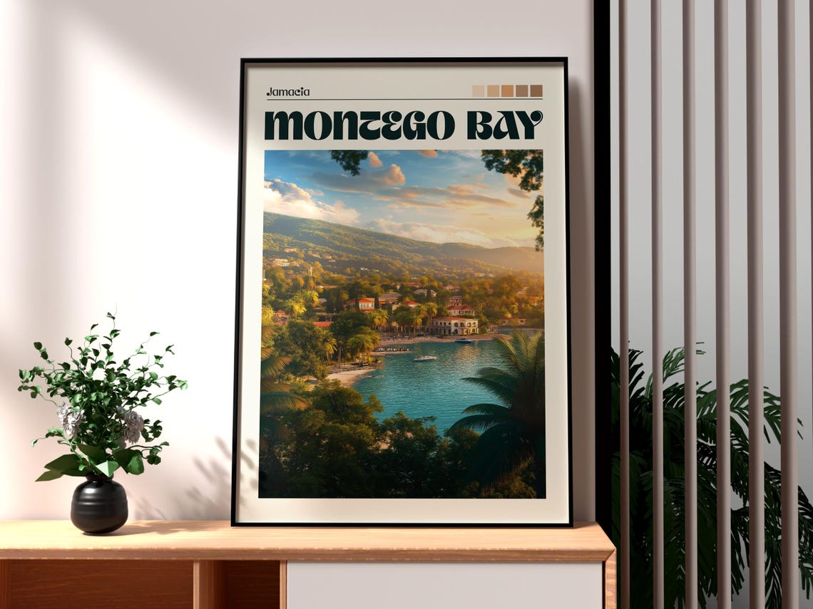 Montego Bay Print Caribbean Wall Art Jamaica Travel Poster Beach