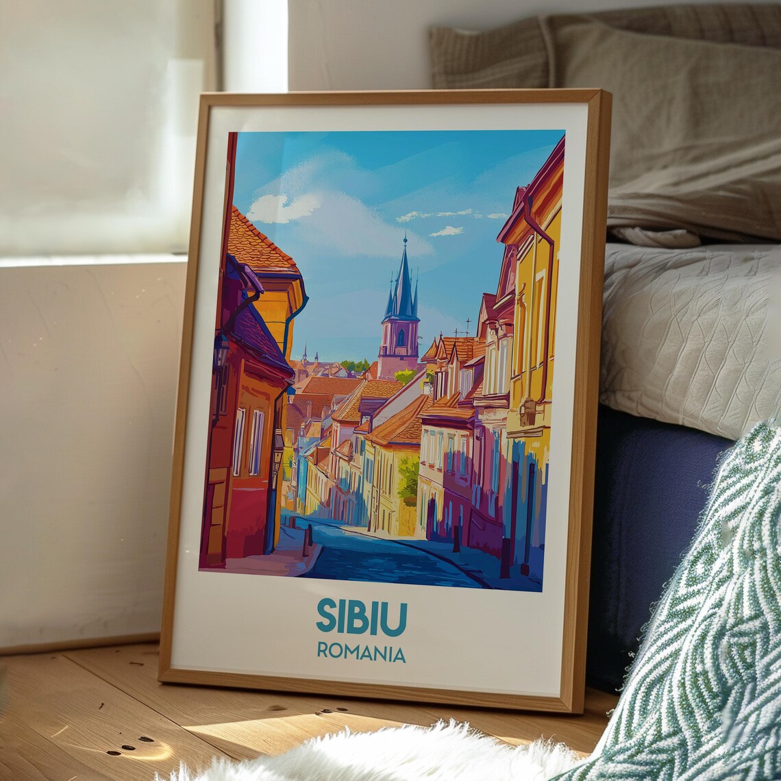 Sibiu Romania Transylvanian Old Town Church Tower Travel Poster - Image 3