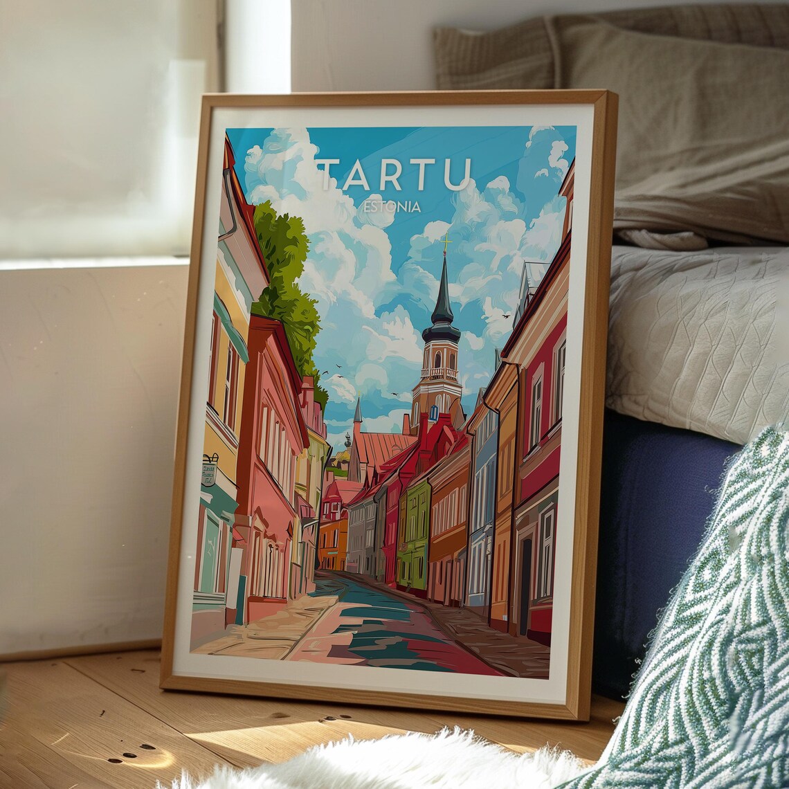 Tartu Estonia Colorful Old Town Street Church Spire Travel Poster - Image 3