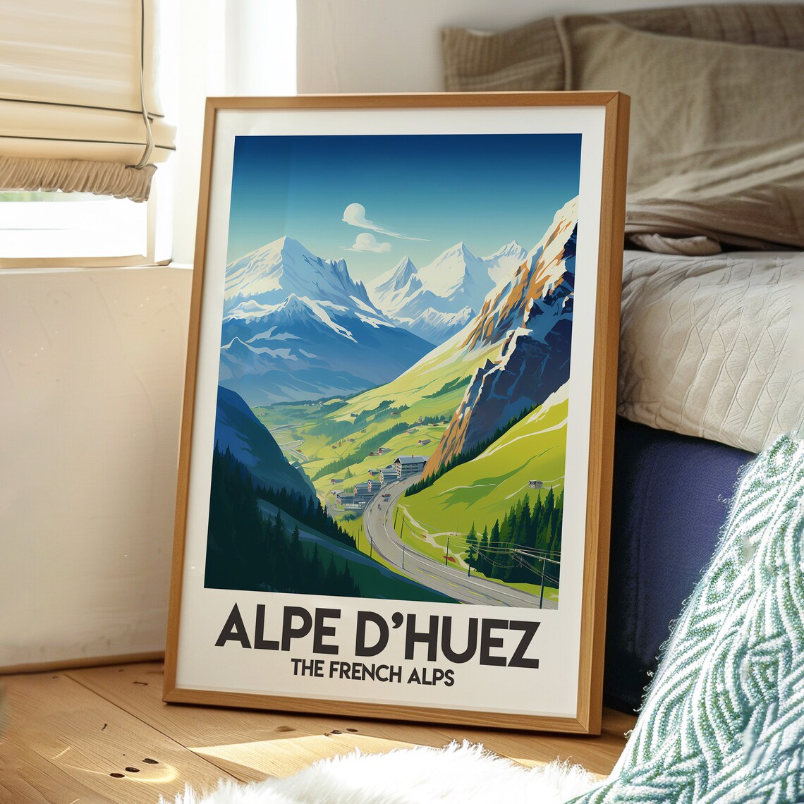 Alpe d'Huez French Alps Snowy Peaks Winding Road Scenic Travel Poster - Image 3
