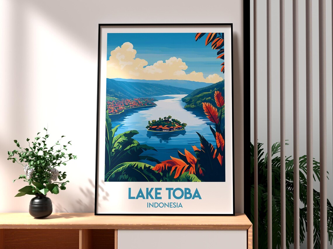 Lake Toba Indonesia Volcanic Island Lake Vintage Travel Poster