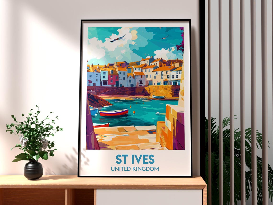St Ives Cornwall Harbour Town Fishing Boats Coastal Travel Poster