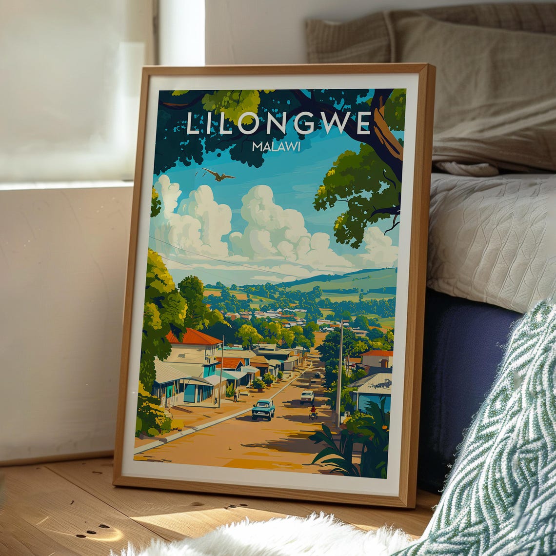 Lilongwe Malawi Shady Tree Lined Town Street Cars Scene Poster - Image 3