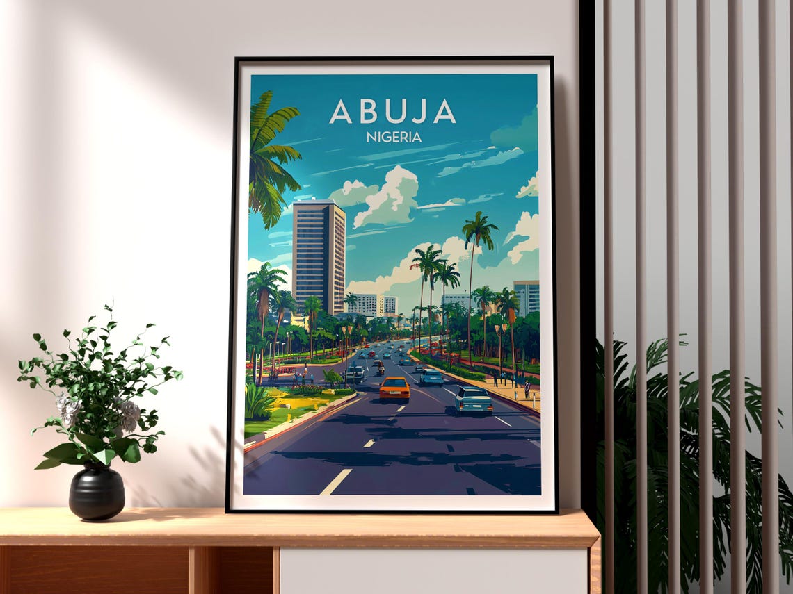 Abuja Nigeria Palm Boulevard Capital City Skyline Travel Poster