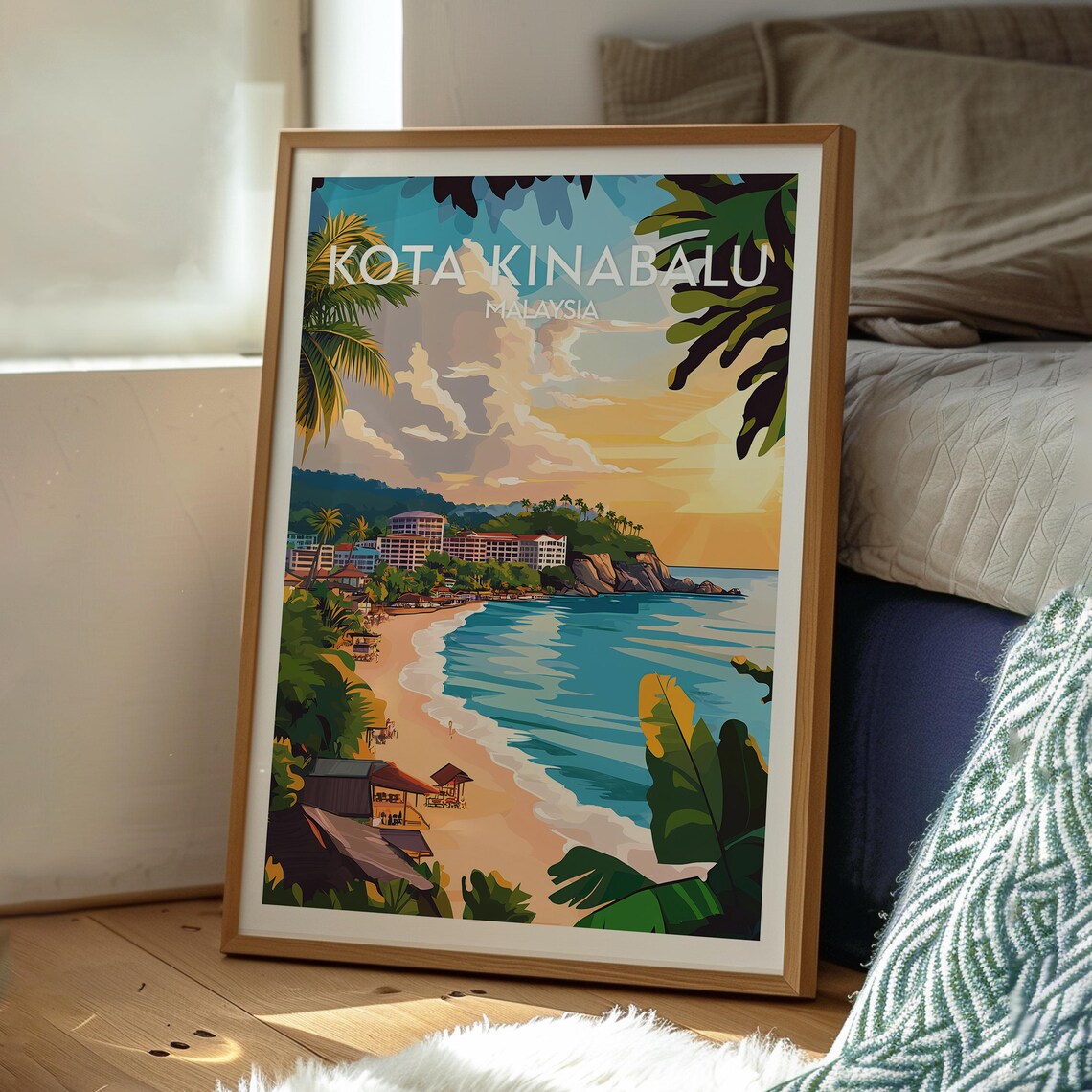 Kota Kinabalu Malaysia Sunset Beach Resort Coast Travel Poster - Image 3