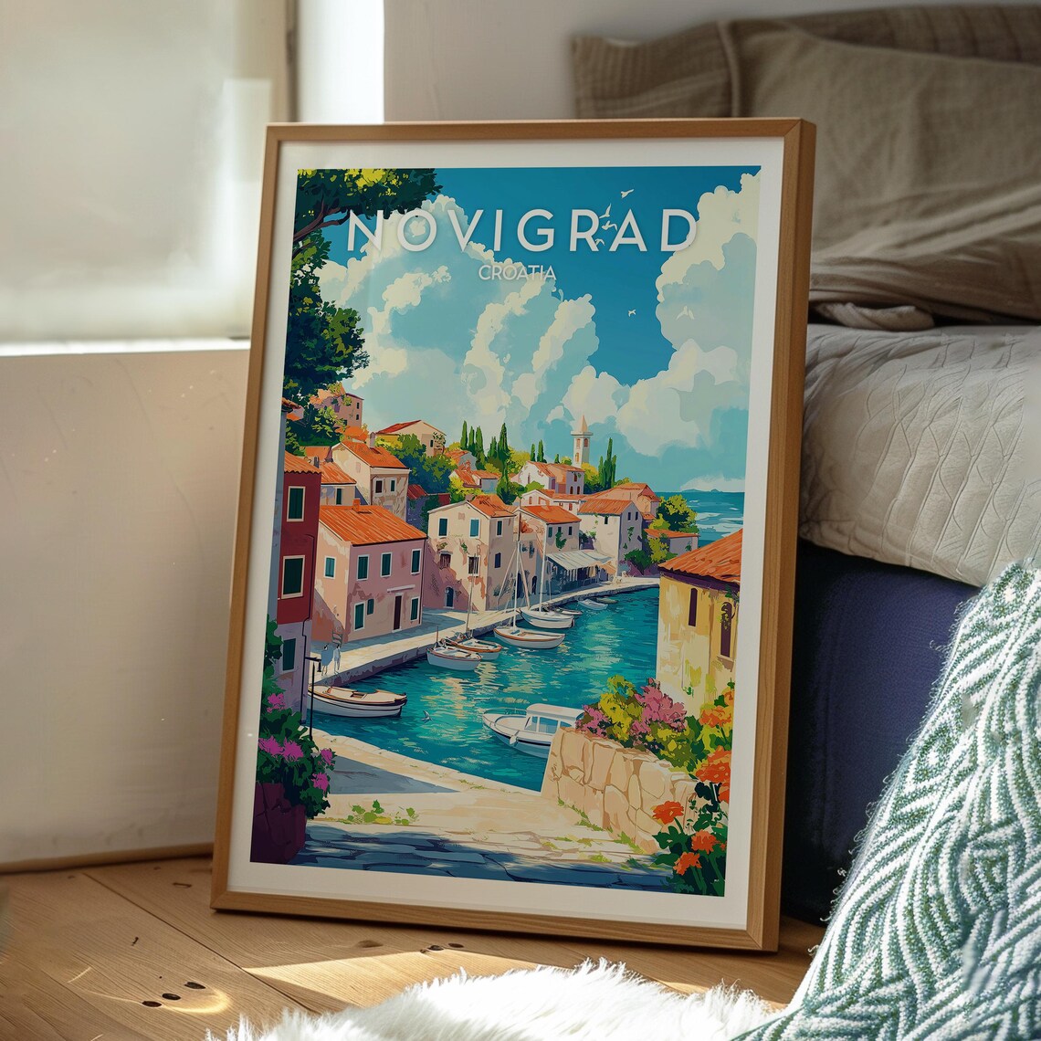Novigrad Croatia Harbor Sailboats Red Roofs Coastal Town Travel Poster - Image 3