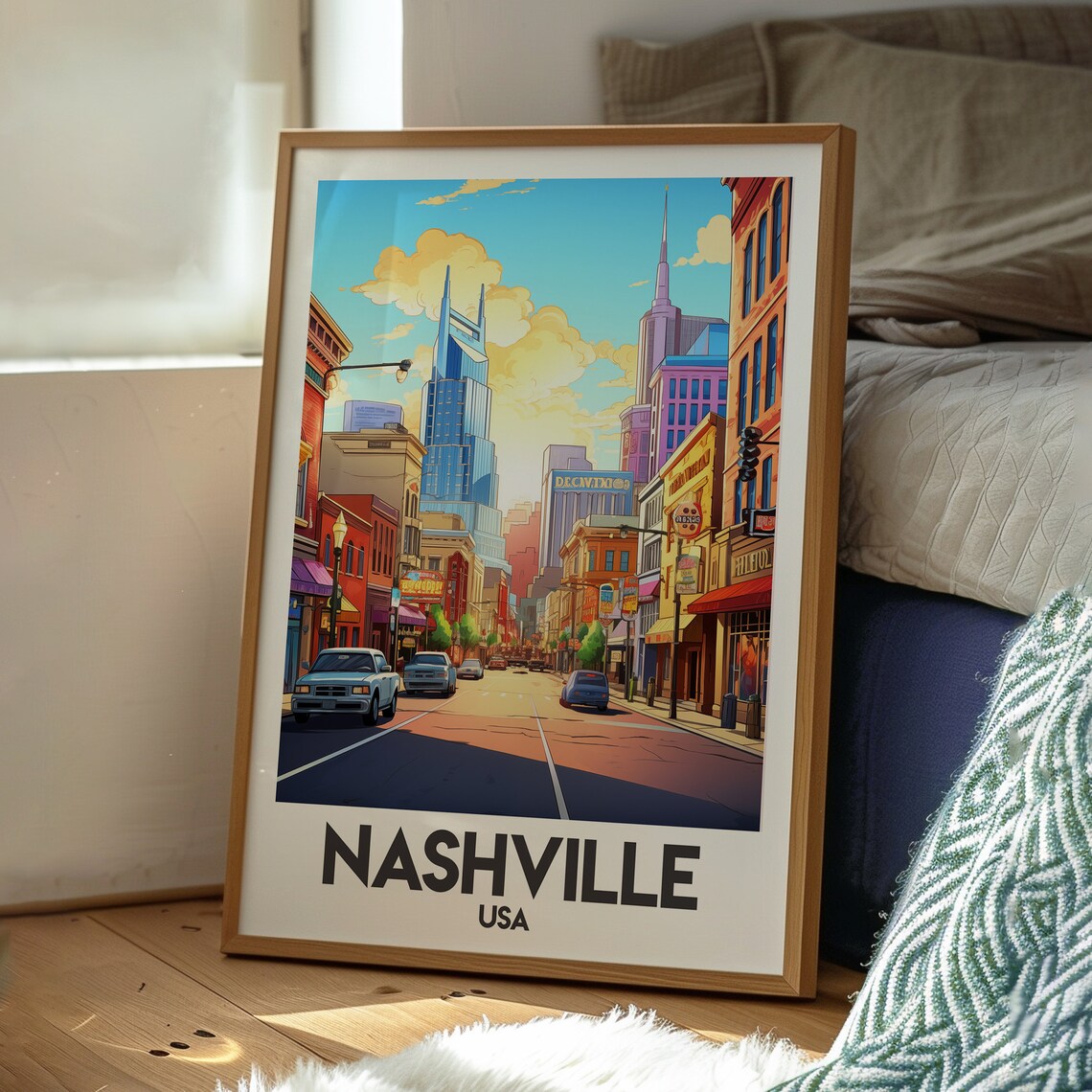 Nashville USA Downtown Street Skyline Music City Travel Poster - Image 2