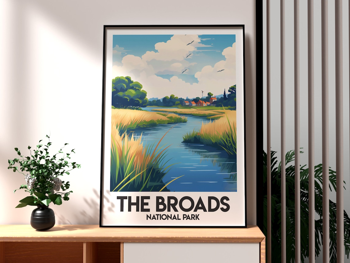 The Broads National Park Wetland River Vintage Travel Poster