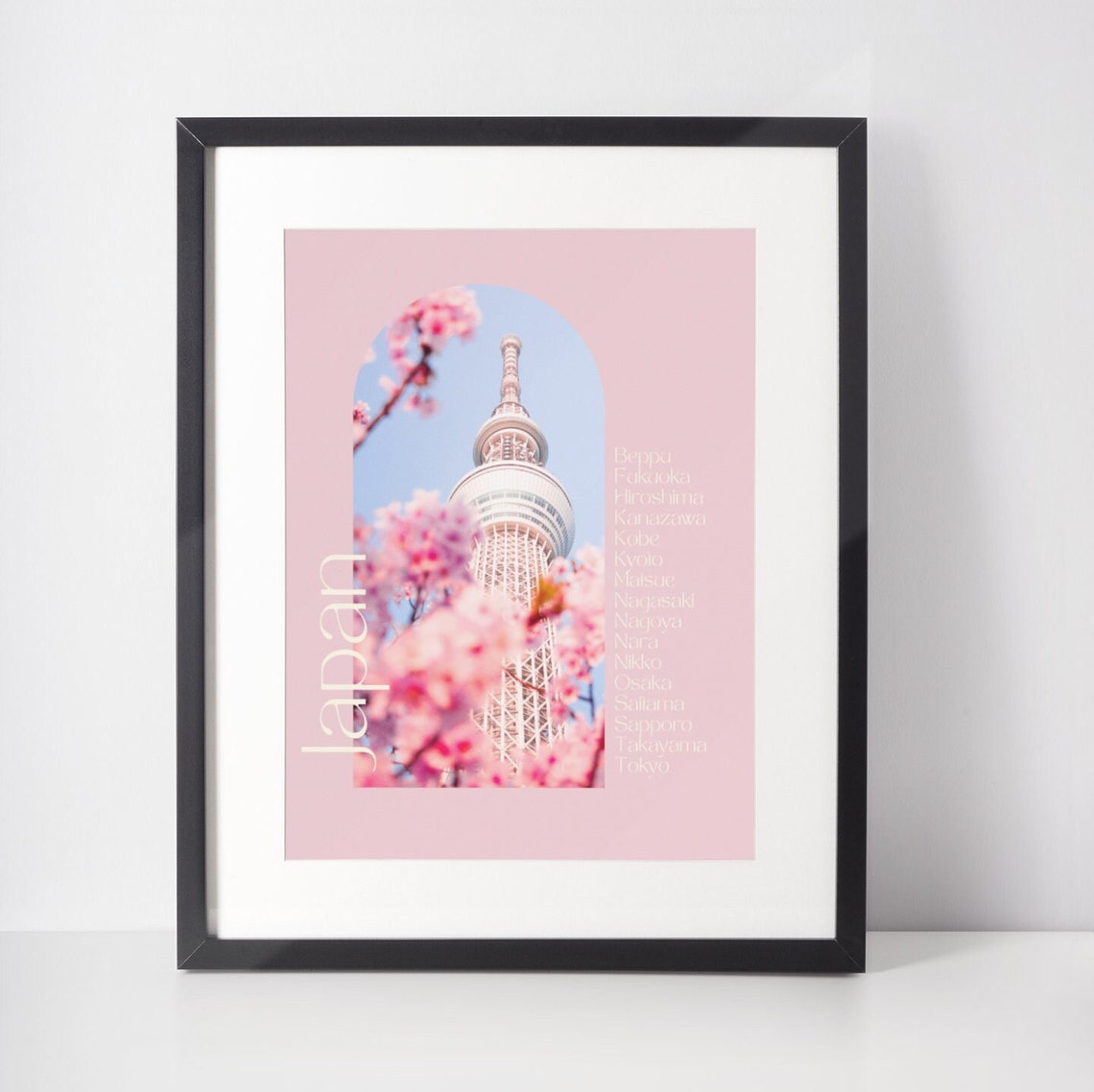 Japan Cherry Blossom Tokyo Skytree Pink Travel Poster Gift Decor