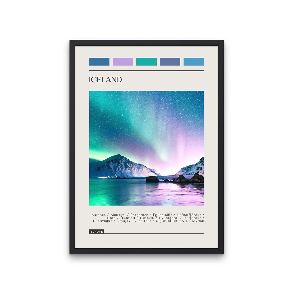 Iceland Travel Poster, Color Block
