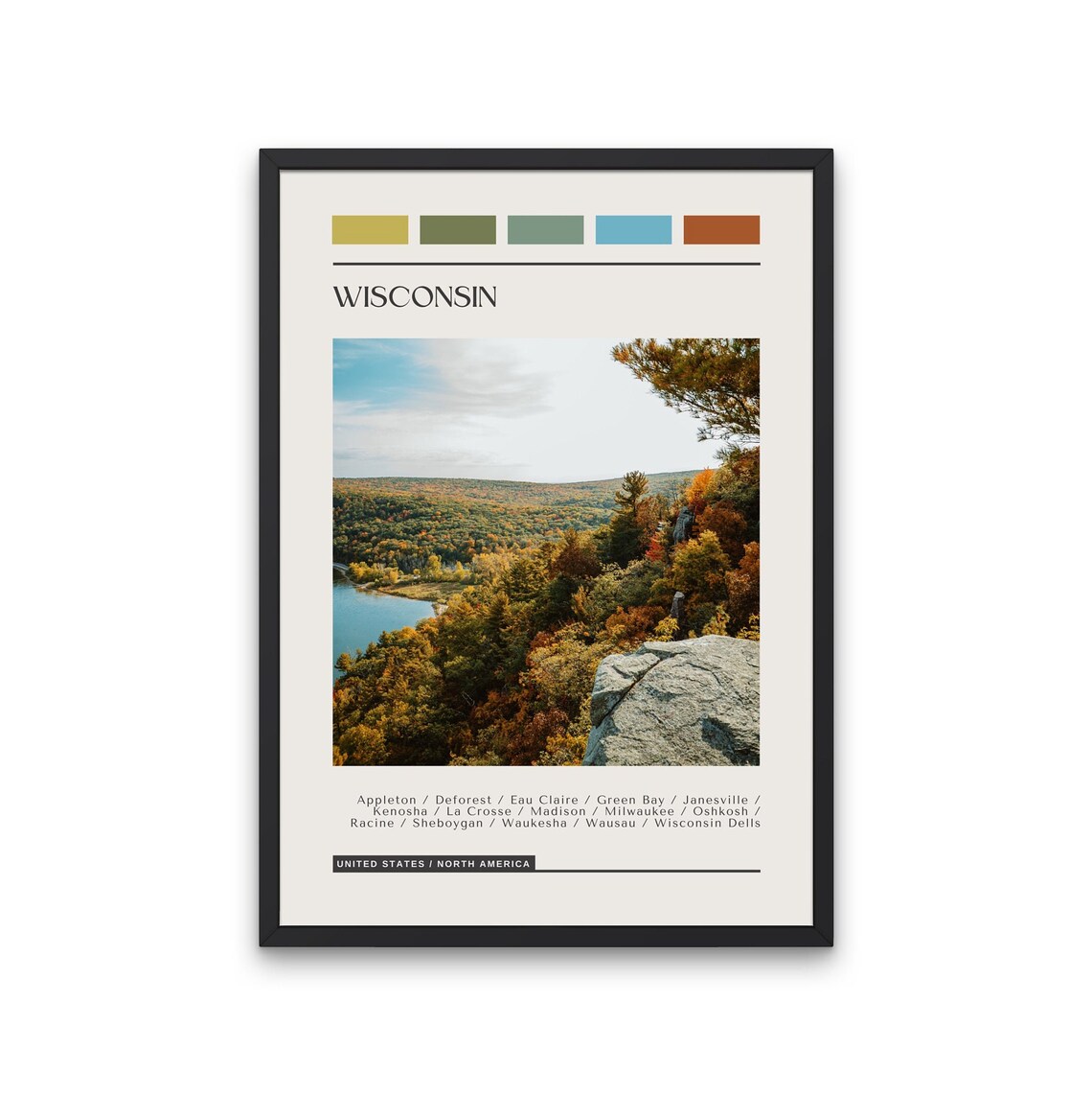 Wisconsin Travel Poster, Color Block Travel Poster