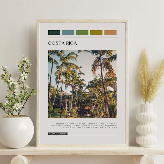 Costa Rica Palm Trees Color Block Travel Poster Central America Art