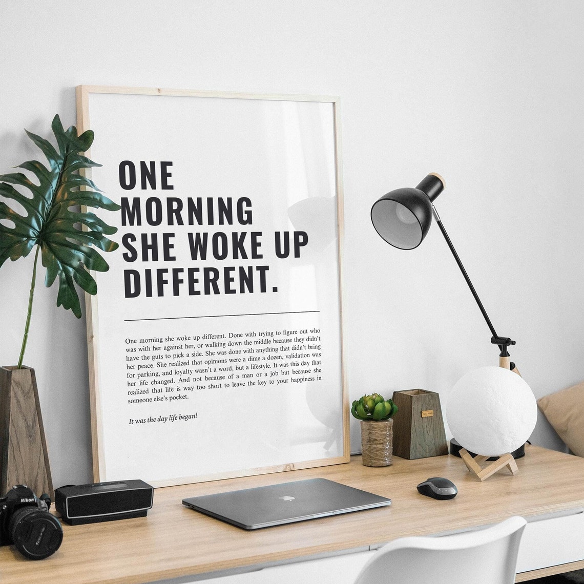 One Morning She Woke Up Different Minimal White Empowerment Poster