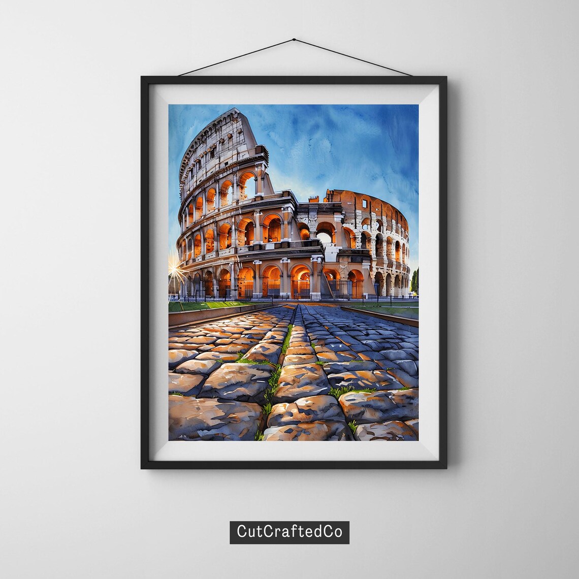 Rome Colosseum Watercolor Painting Ancient Landmark Travel Poster