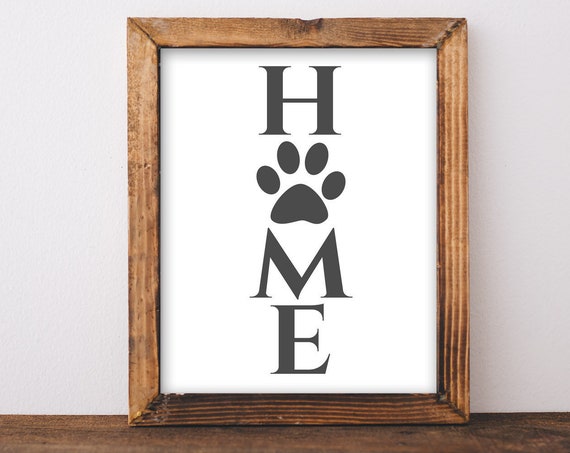 Home Paw Print Art Print, Black and White Decor
