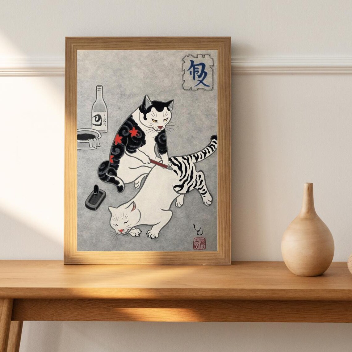 Tattoo Artist Cat Painting Tiger Stripes on White Cat Funny Poster - Image 4