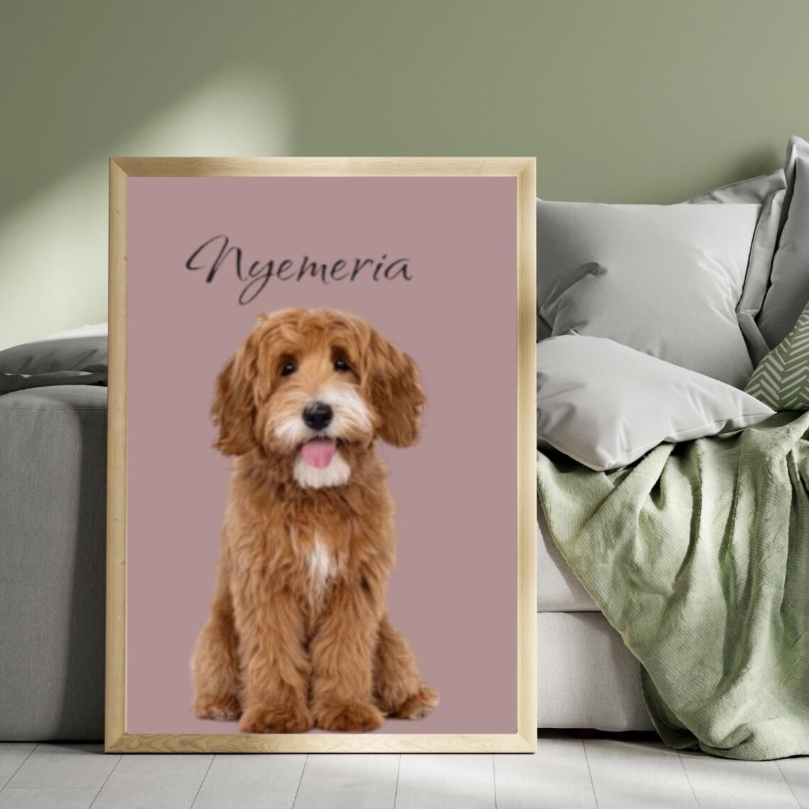 Personalized Fawn Pug Portrait With the Name Daisy on Pink Poster - Image 4