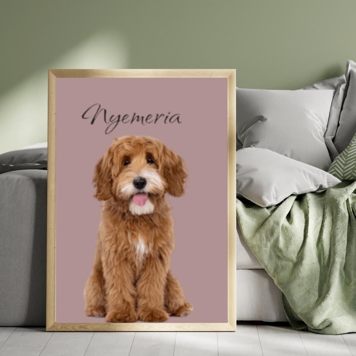 Personalized Fluffy Golden Puppy Portrait Named Linalin Art Poster - Image 5