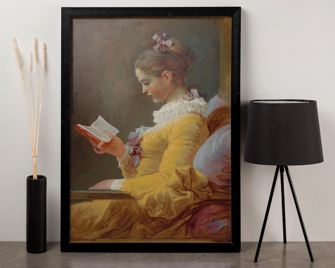 Young Girl Reading Fragonard Style Classic Oil Painting Art Print