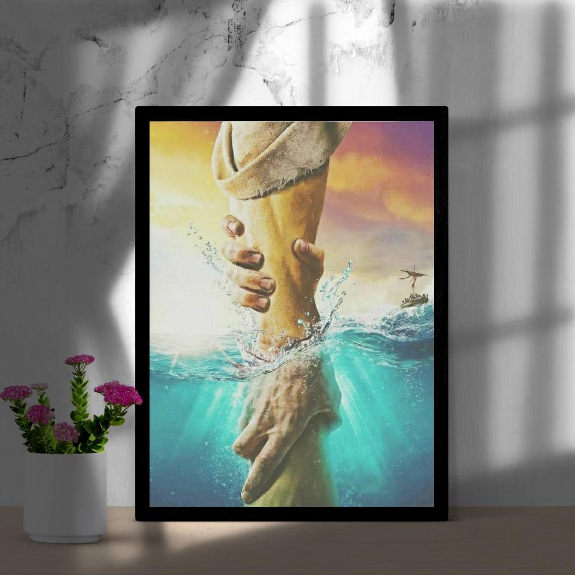 Hand Reaching Down To Rescue Drowning Hand Stormy Sea Faith Poster - Image 3