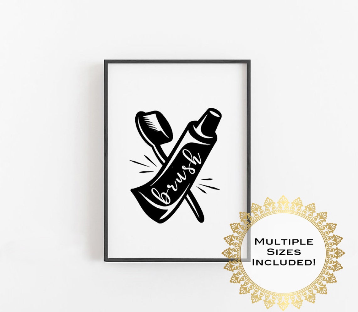 Brush Script Toothbrush Toothpaste Minimalist Bathroom Rules Poster - Image 4
