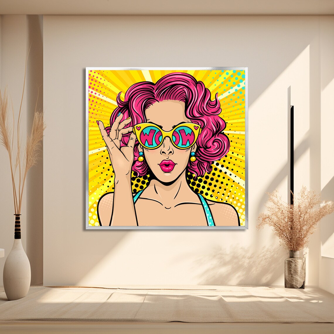 Retro Pop Art Woman, Bright Yellow Fashion Illustration - Image 2