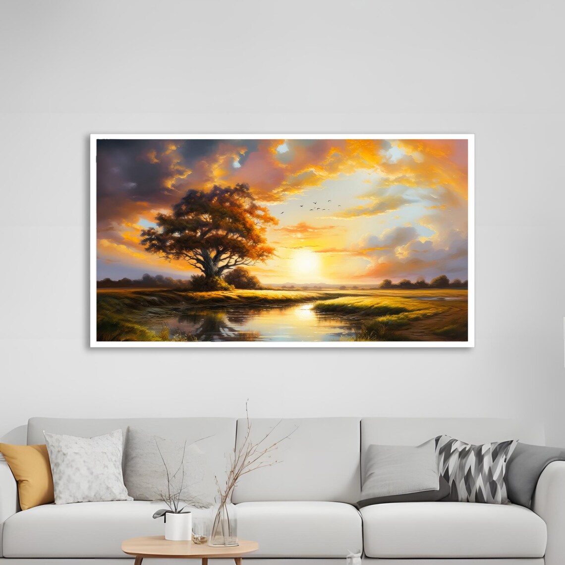 Sunset Landscape, Peaceful Tree By The River - Image 2
