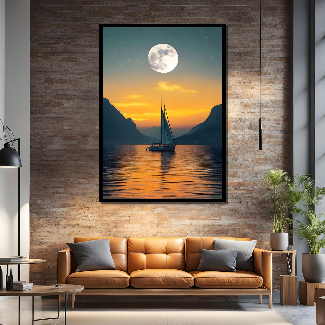 Sailboat at Moonlit Sunset, Nautical Wall Art - Image 4