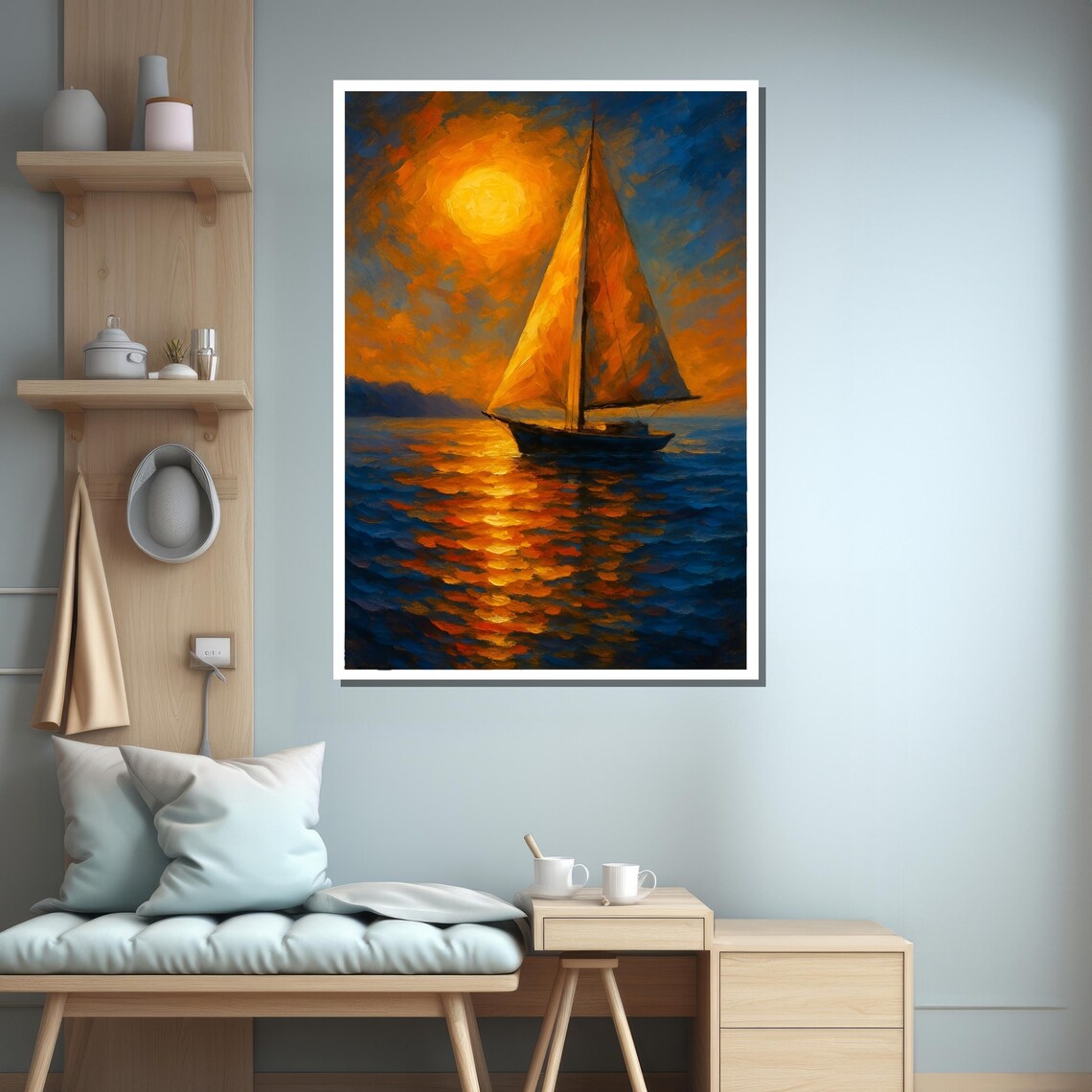 Sunset Sailboat Painting, Vibrant Nautical Art Print - Image 3