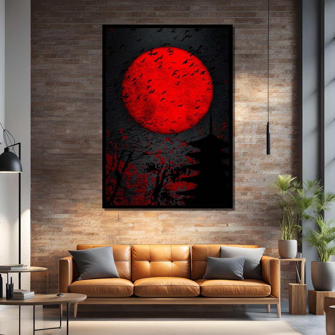 Japanese Red Moon, Dark Minimalist Wall Decor - Image 4